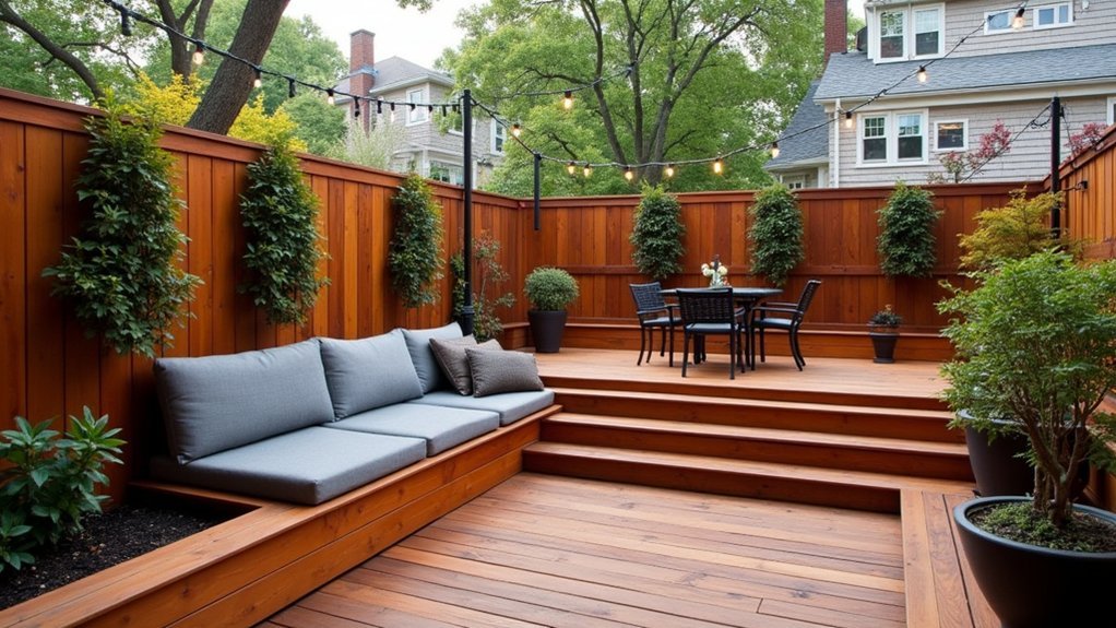 angled corner deck with seating