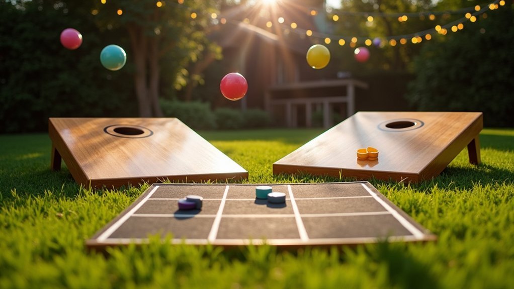 backyard cornhole tournament setup