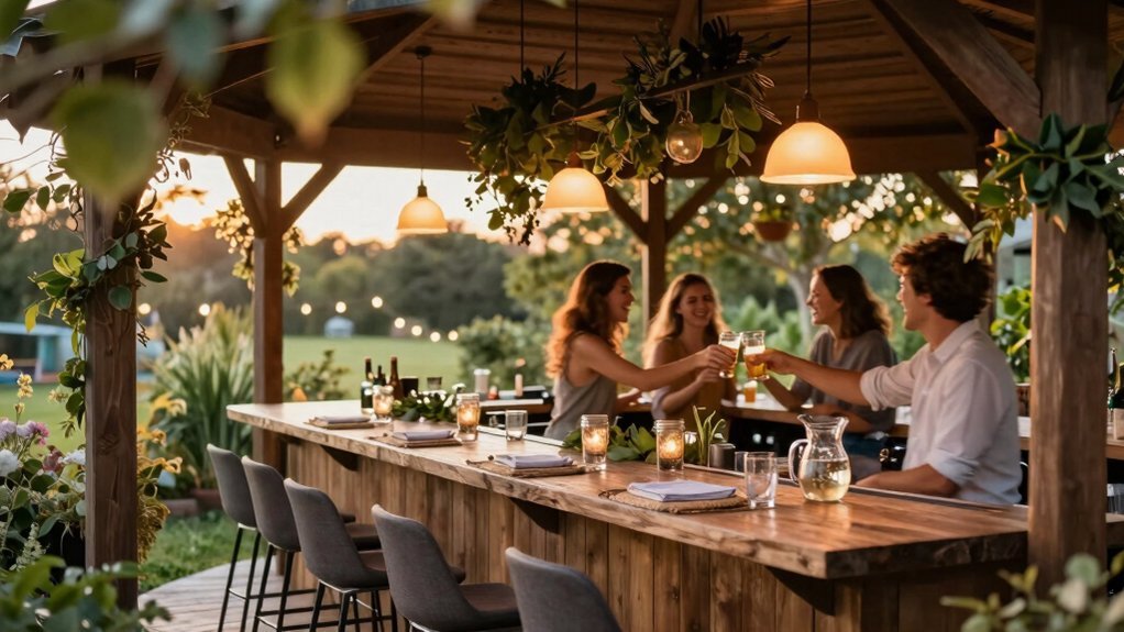 bar seating under gazebo invites social dining