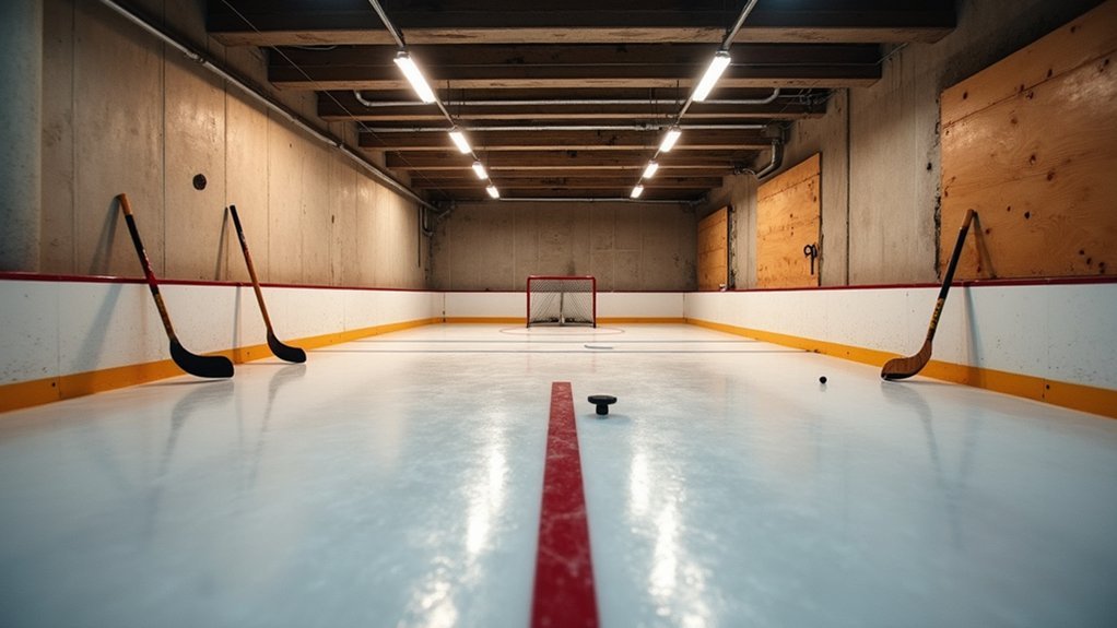 basement garage mini hockey setup