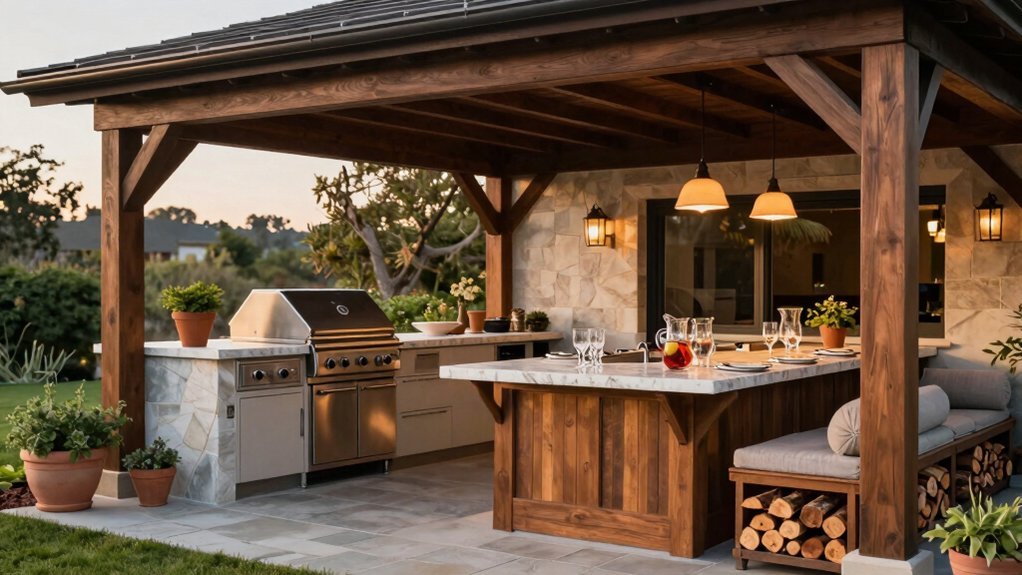built in outdoor kitchen under gazebo