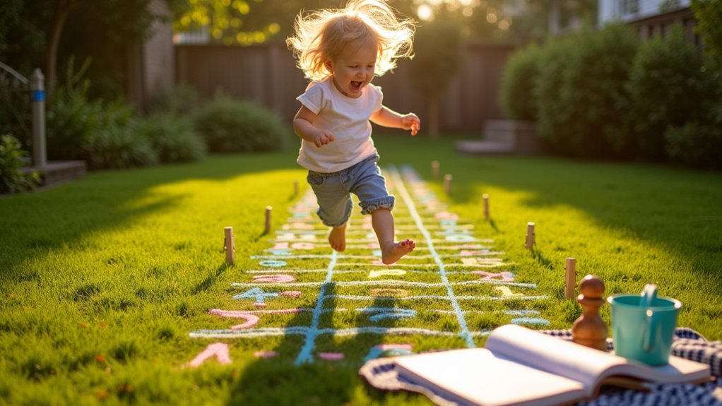 chalked hopscotch math practice