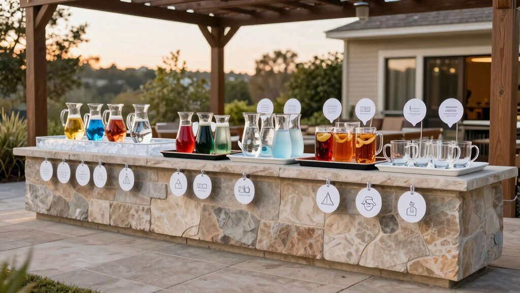 clear labeled organized beverage station