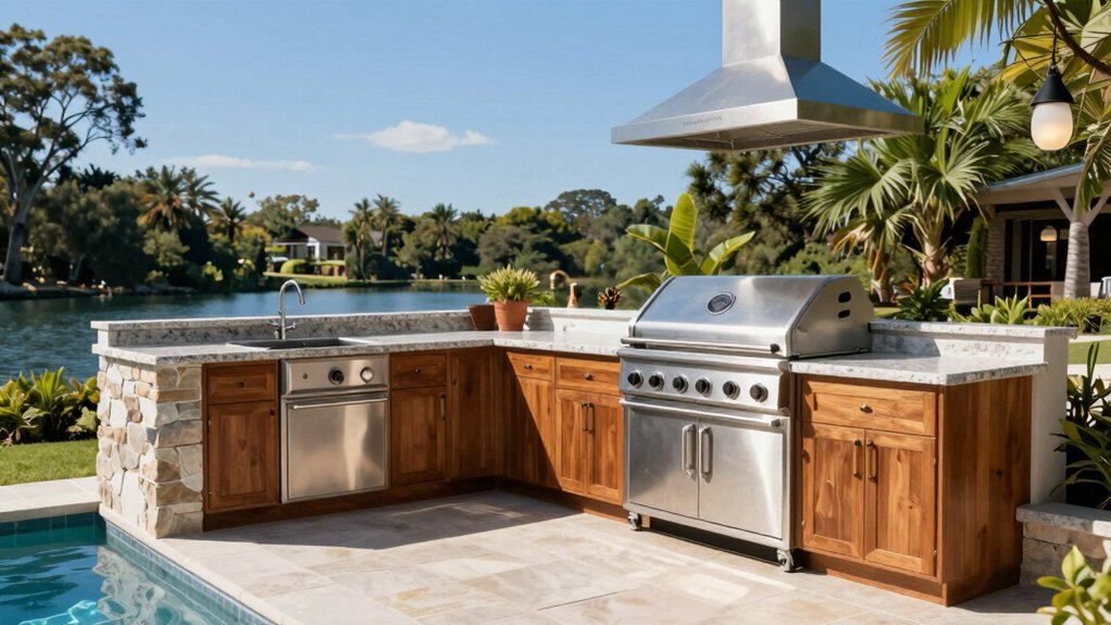 clear pool view outdoor kitchen