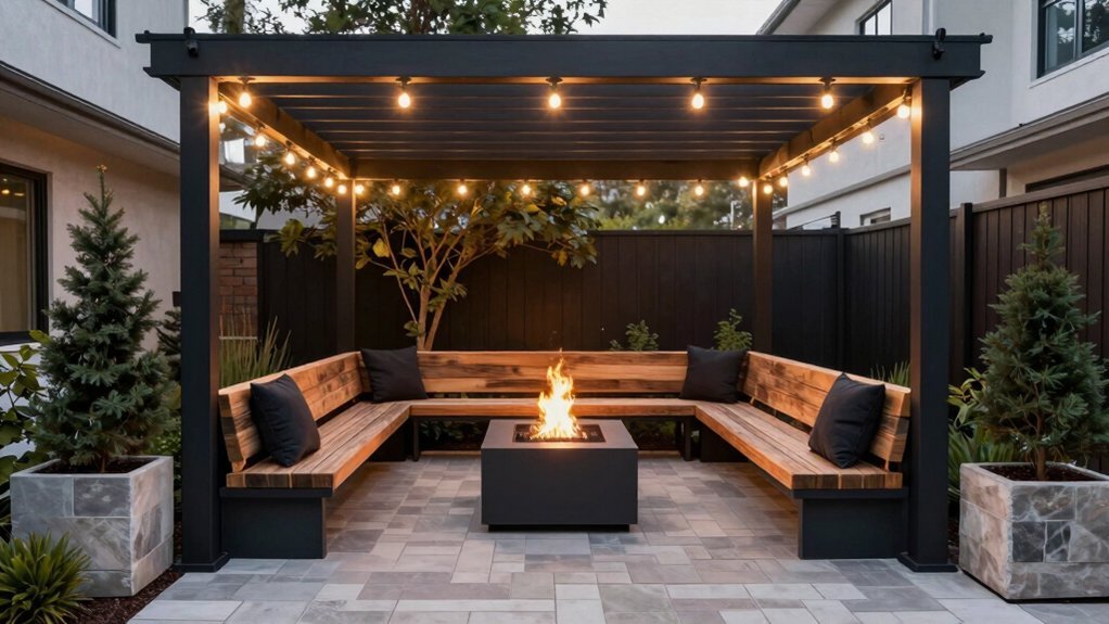 compact outdoor zone layout with focal fire pit
