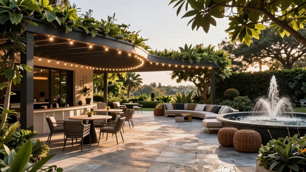 curved pergola enhances entertainment spaces