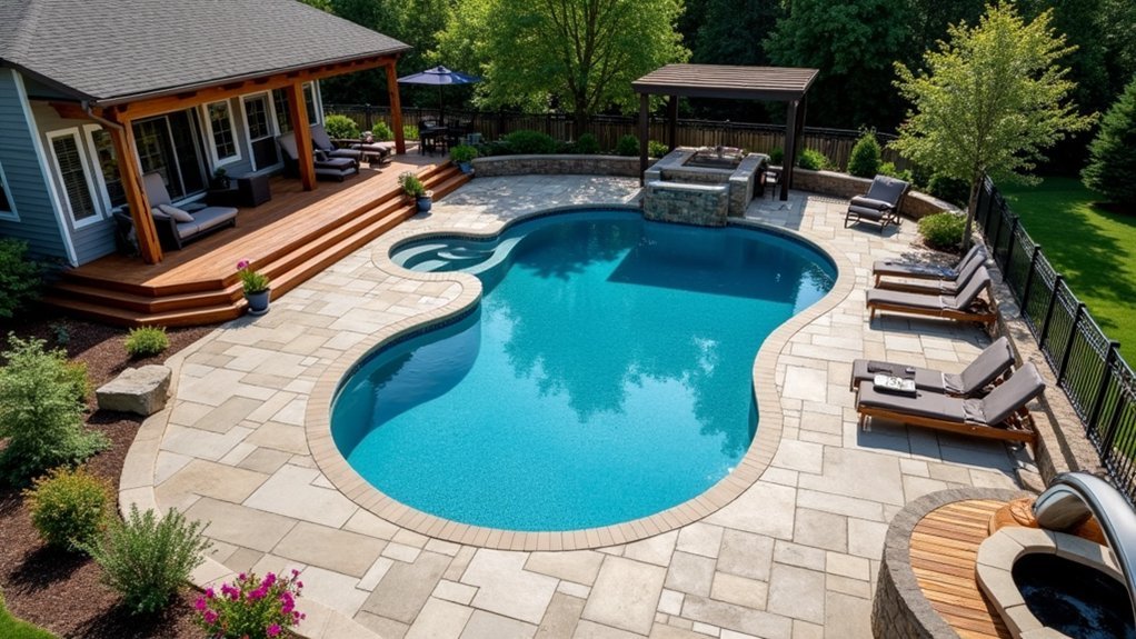 elevated stylish backyard pool decking