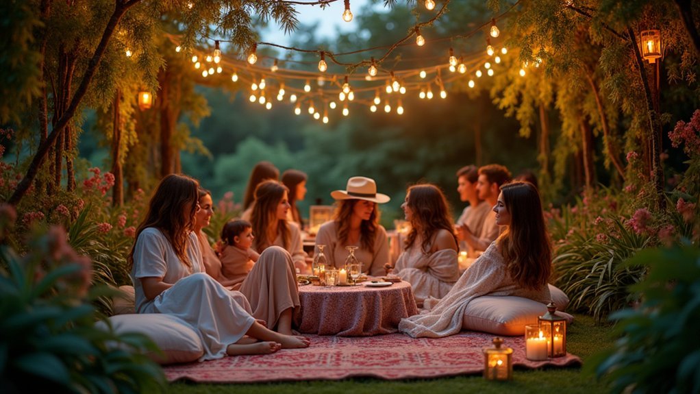 ethereal garden lighting with greenery