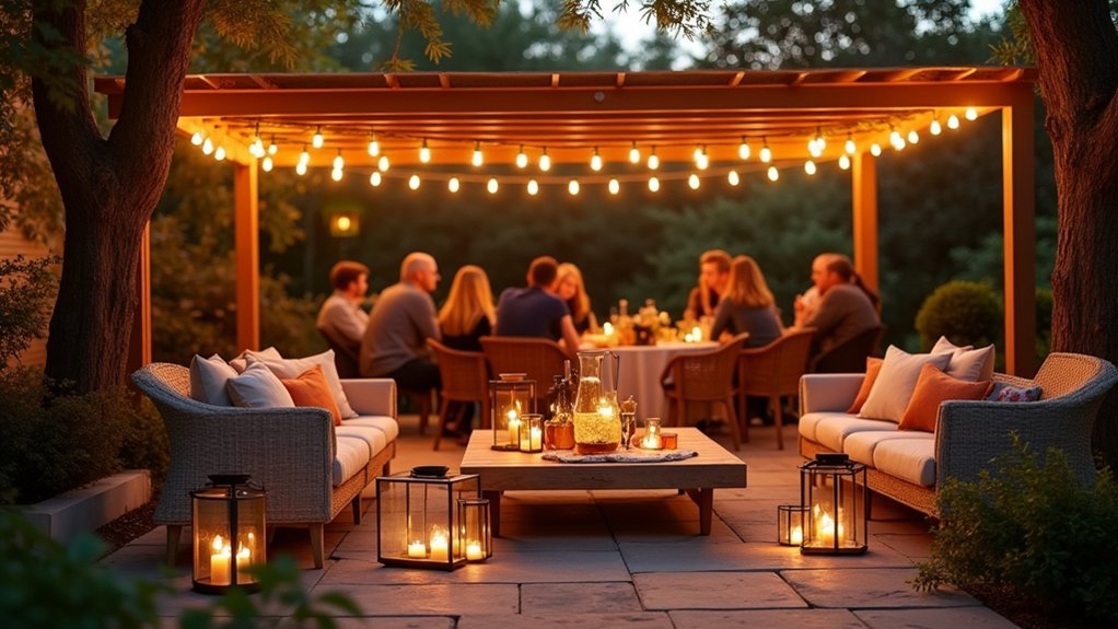 festive layered outdoor lighting