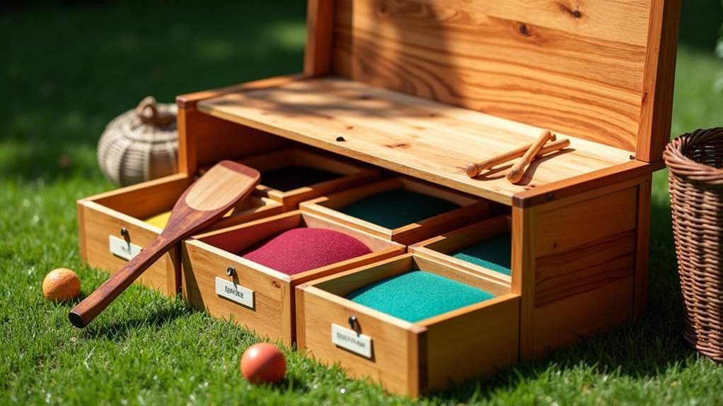 flat organized outdoor game storage system