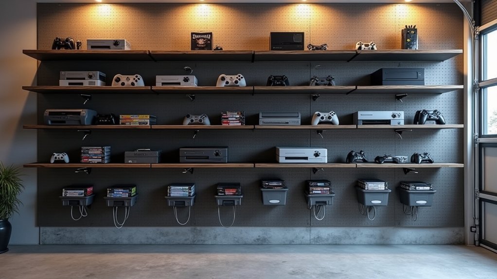garage wall mounted game storage ideas
