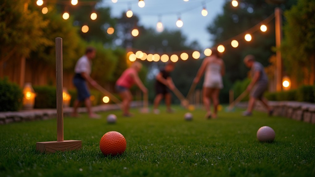 glowing nighttime backyard croquet