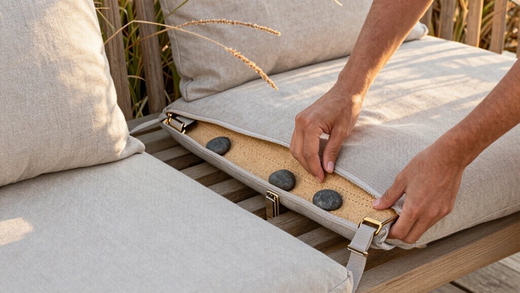 hidden weighted cushion pouches for ballast