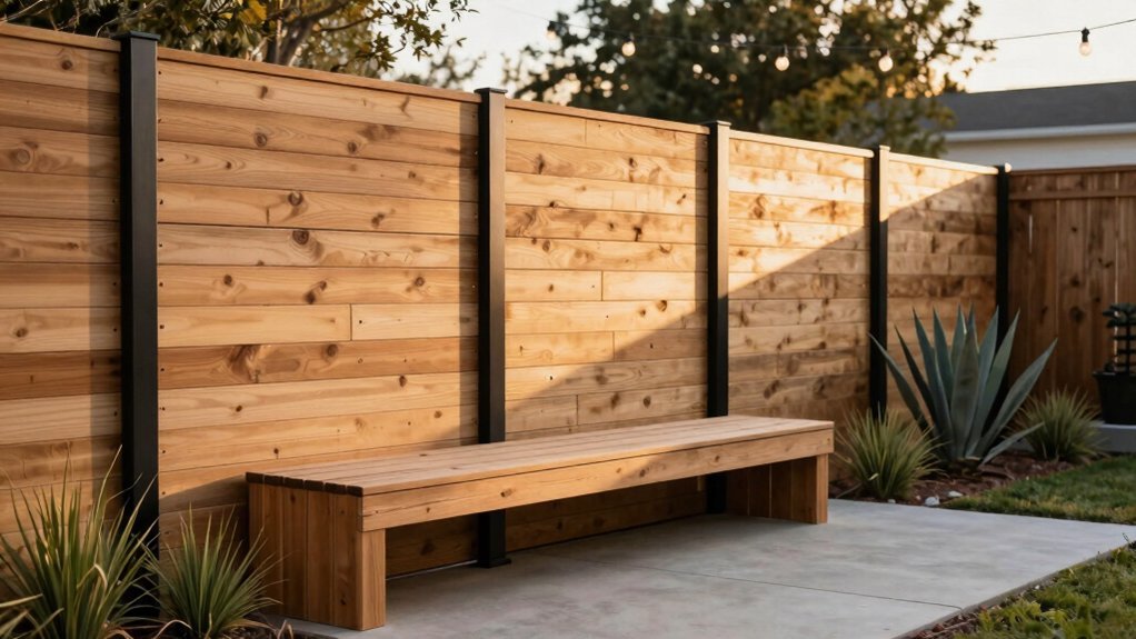 horizontal slat fences define outdoor rooms