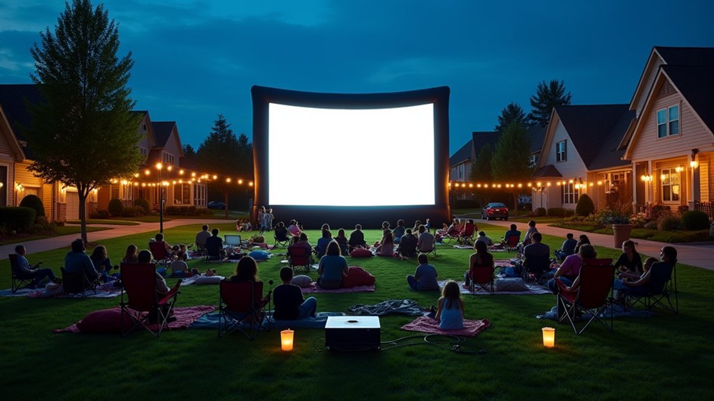 inflatable outdoor community movie setup