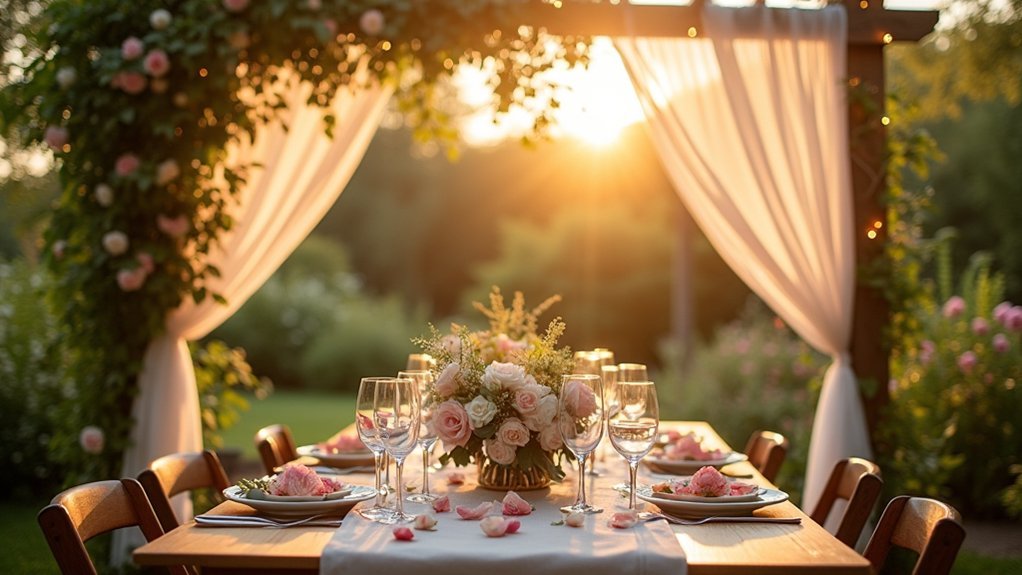 layered faux greenery with glowing backdrop