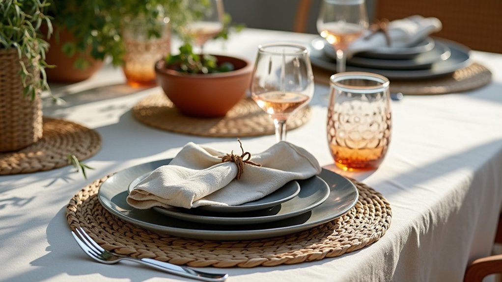layered outdoor tablescape with texture