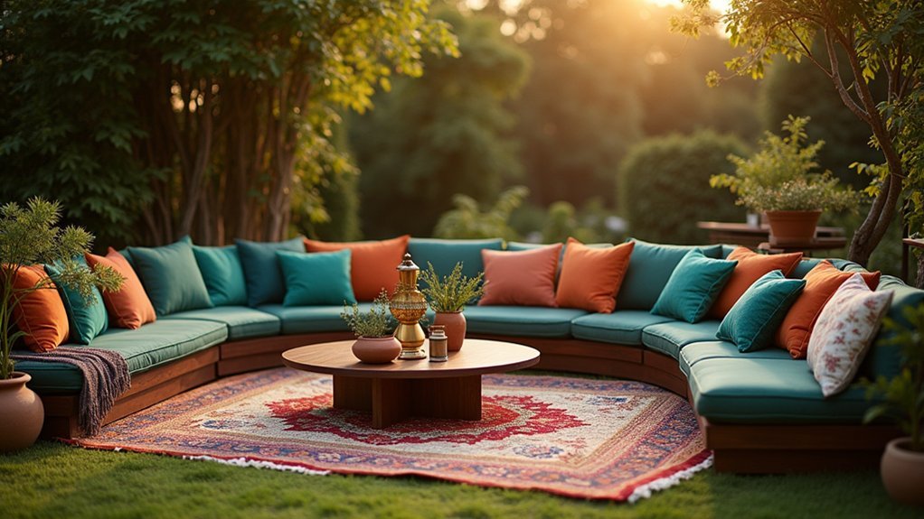 layered rugs frame cozy boho lounge