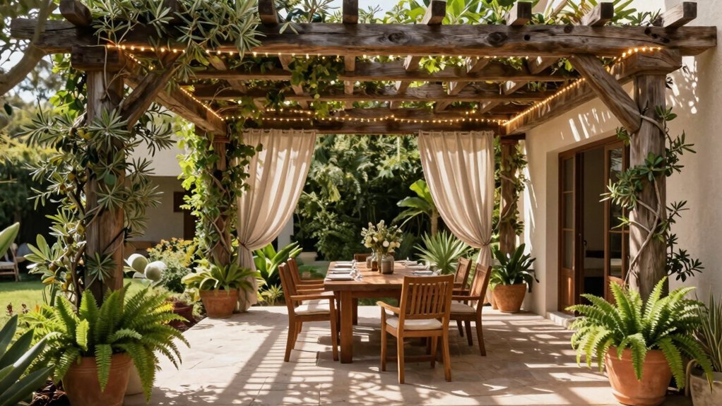 led lit pergola with climbing shade and irrigation