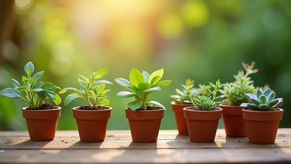mini potted herbs and succulents