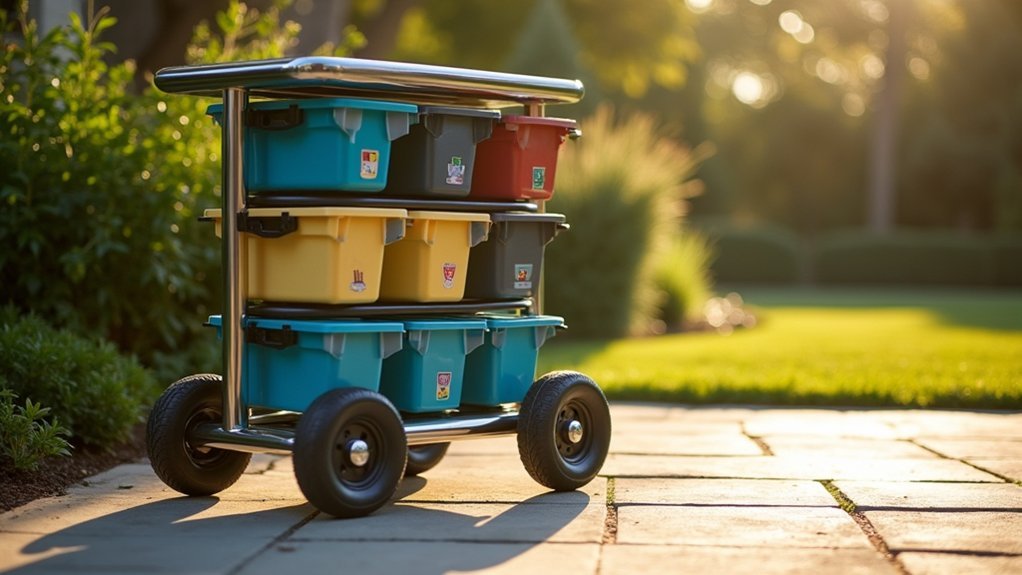 mobile wheeled game cart with sorting bins