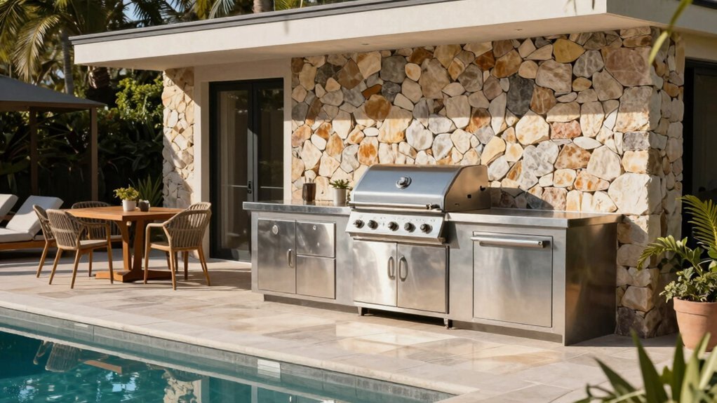 outdoor kitchen adjacent dining layout