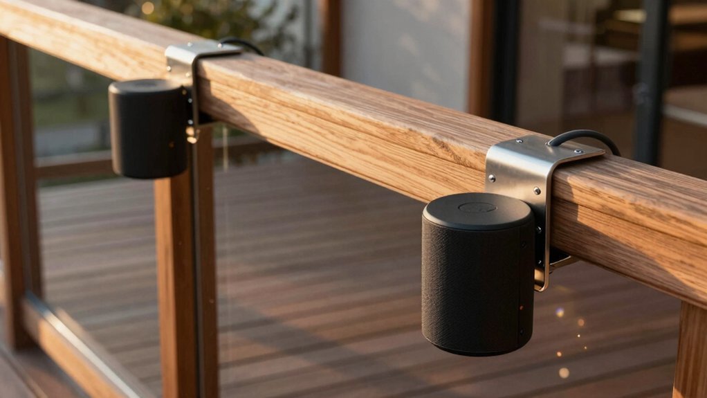 outdoor rated rail mount speakers with weatherproof enclosures