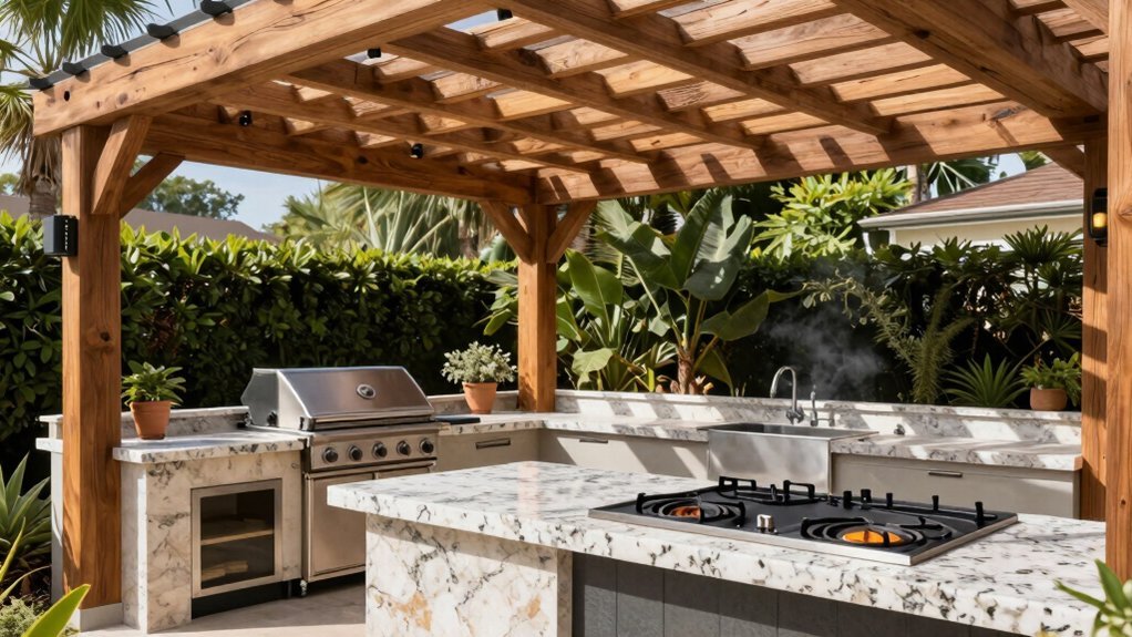 pergola expands shaded outdoor kitchen opportunities