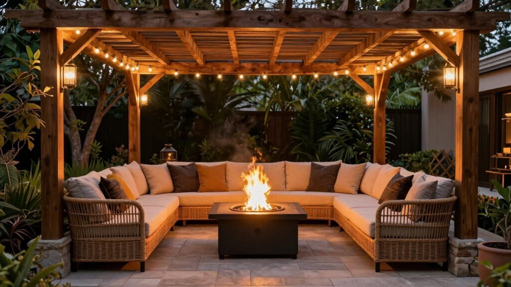 pergola frames cozy fire pit