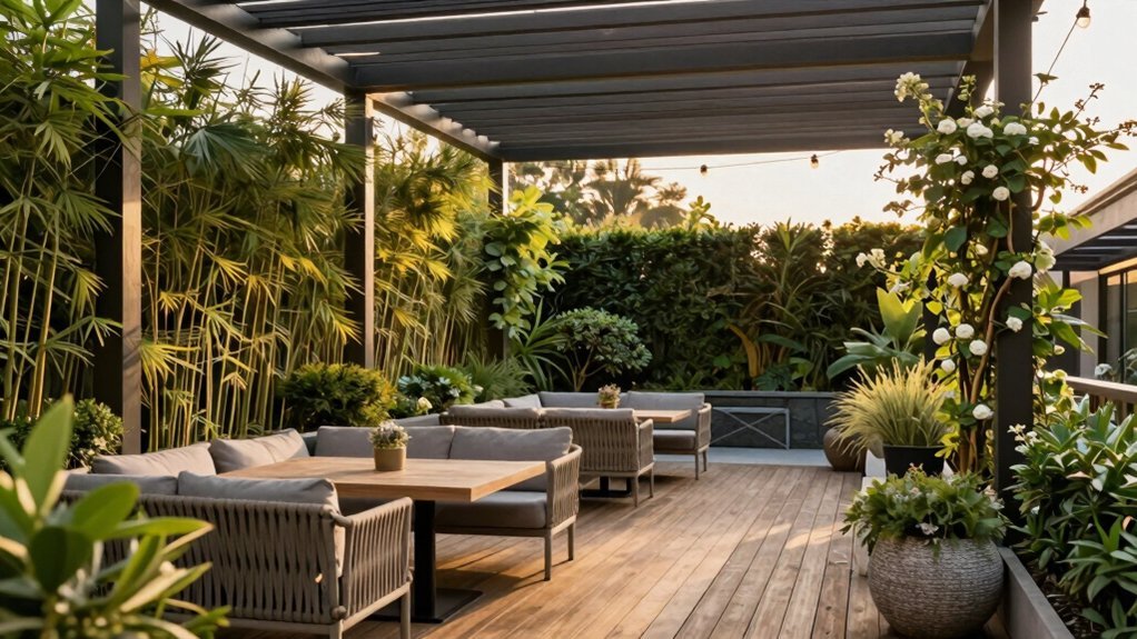 privacy trellis light filled enclosure