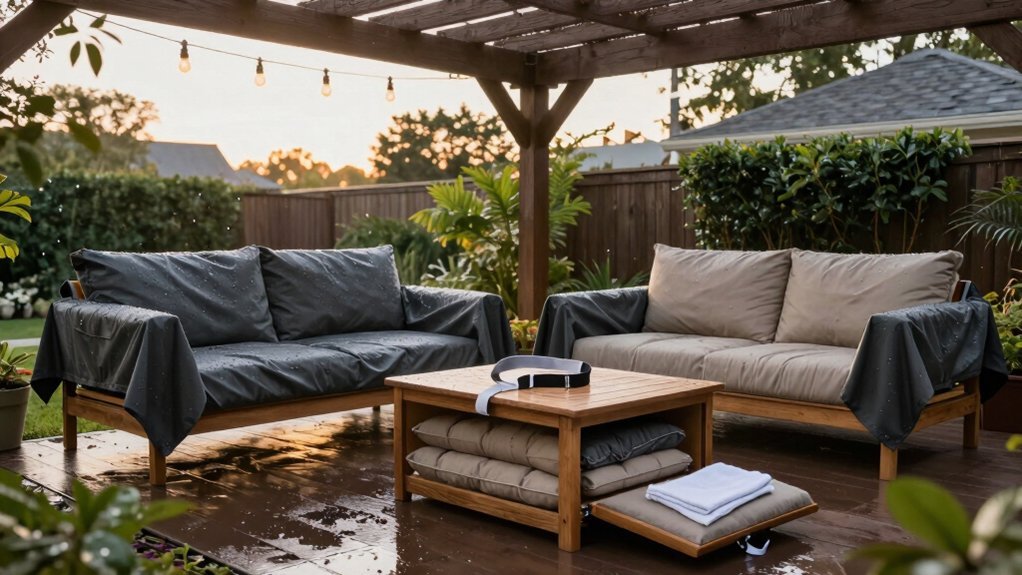 protect cushions with weatherproof covers consistently