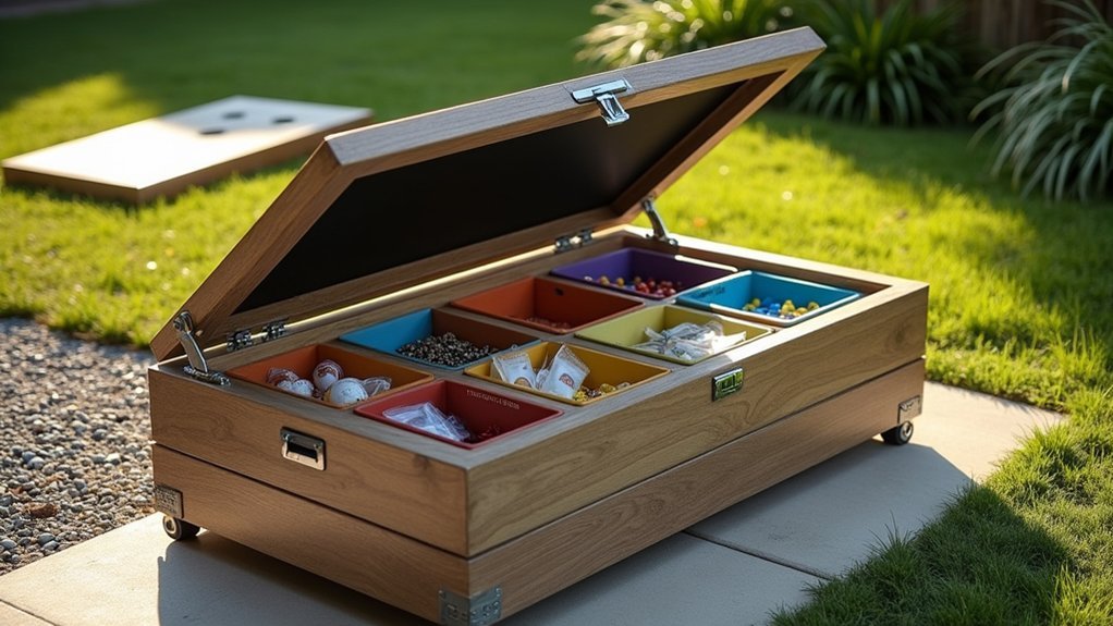 rolling deck box with categorized sections