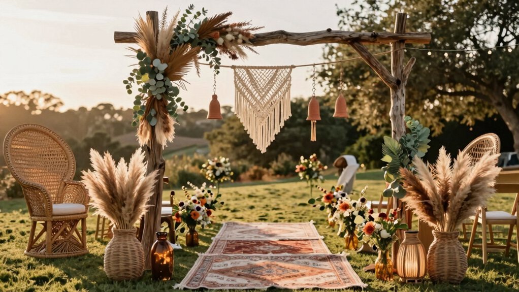 rustic woodland boho ceremony backdrop