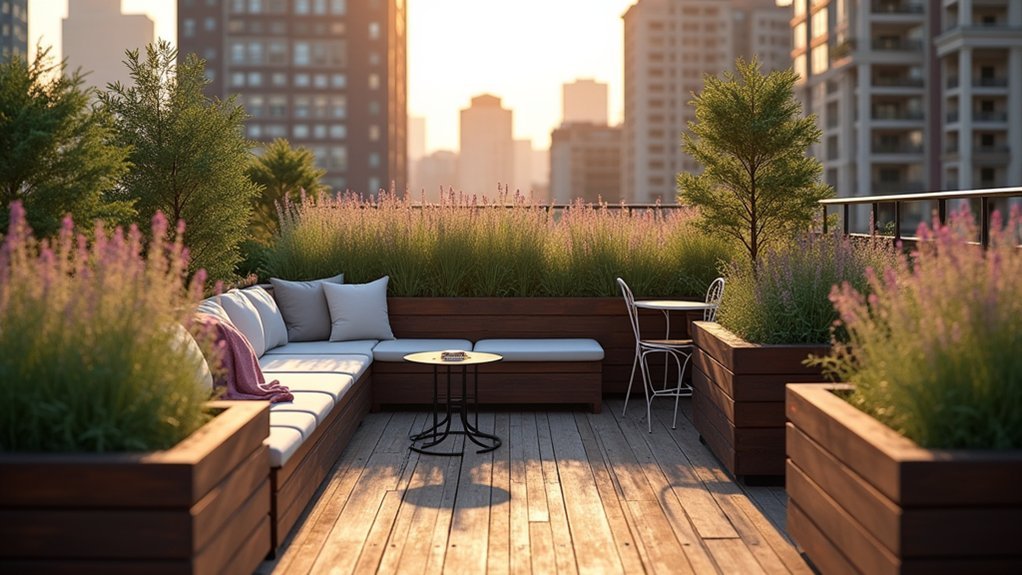 seating integrated space saving planters