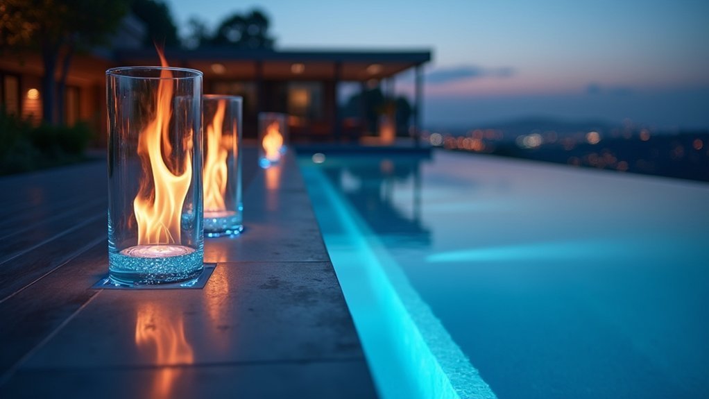 sleek glass fire columns