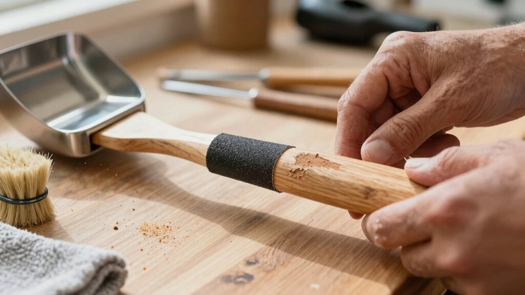 smooth rough wooden handle areas