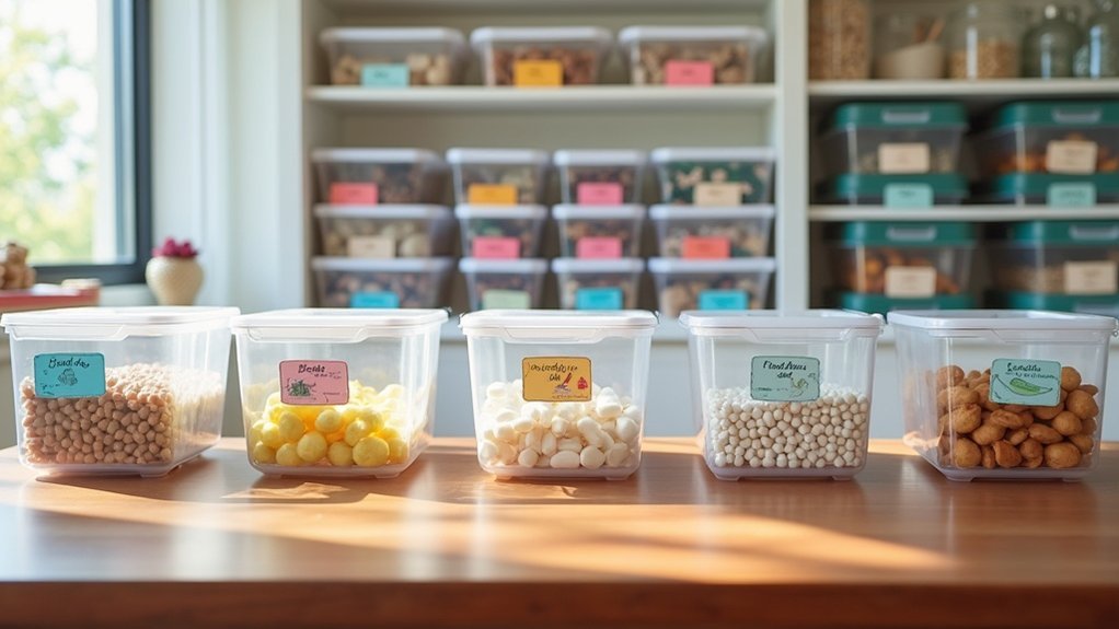 stackable clear bins with labels