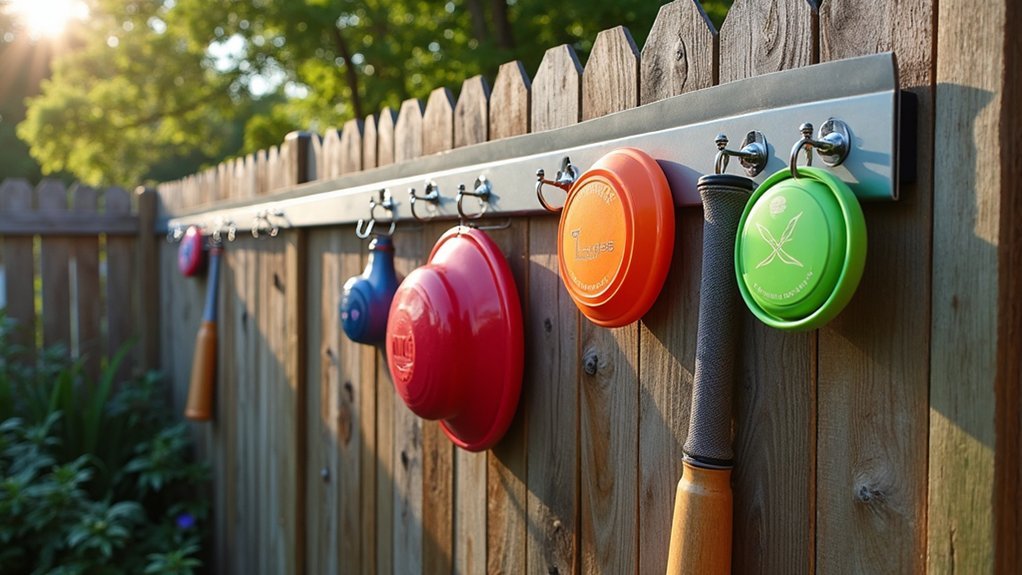 steel wall panels organize yard games neatly