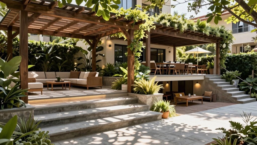stepped level pergola for entertaining