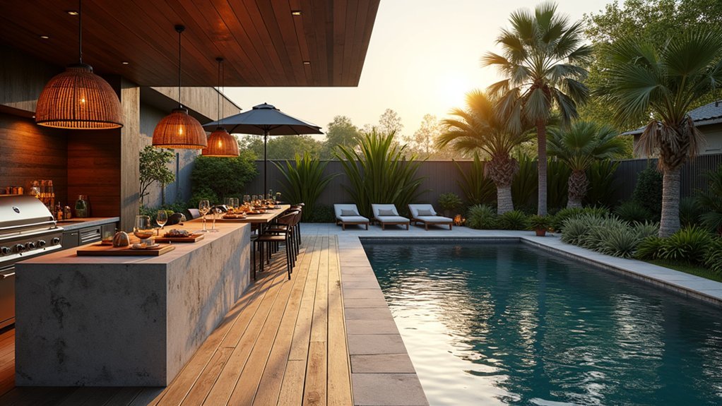 stylish poolside outdoor kitchen