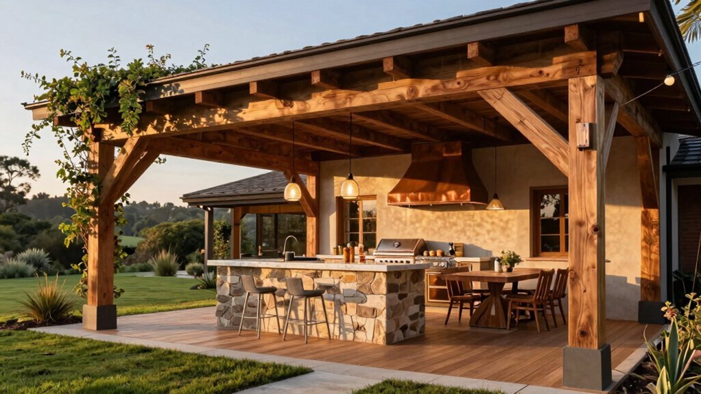 timber frame pavilion with integrated kitchen