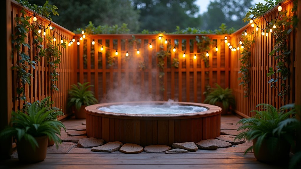 timber lattice privacy with greenery