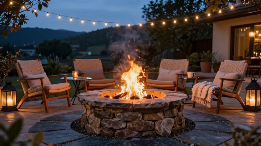 twinkle lights navy cushions fireside conversations