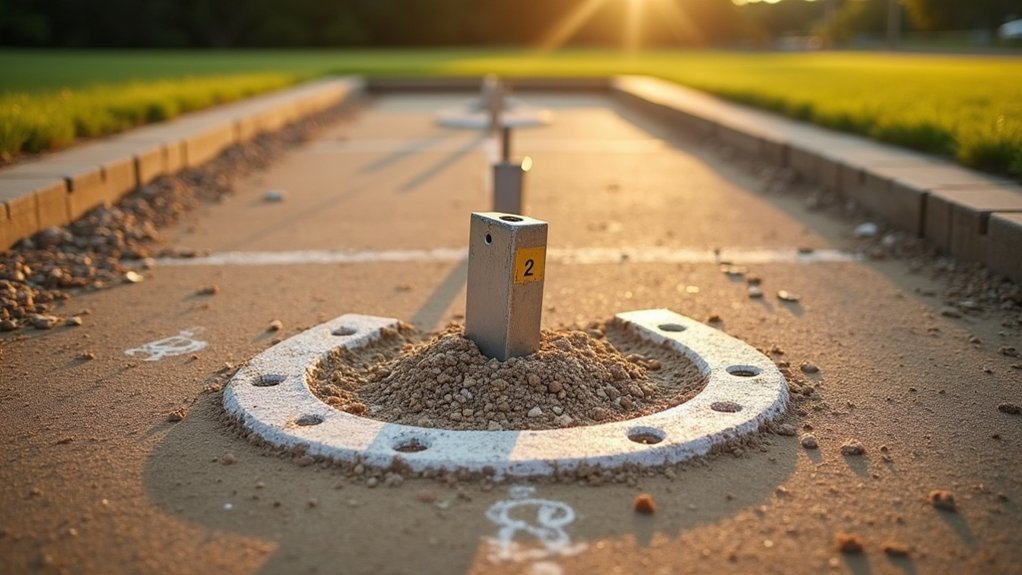 two stakes 40 ft apart sand cushion