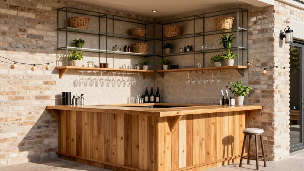 vertical bar storage with wall shelving