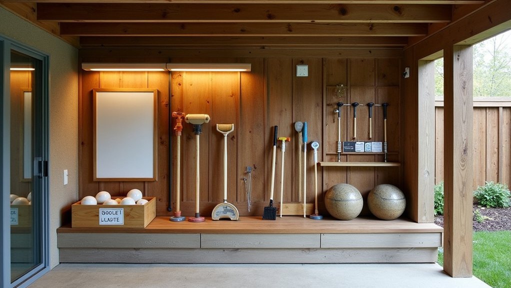 vertical storage keeps bocce croquet organized