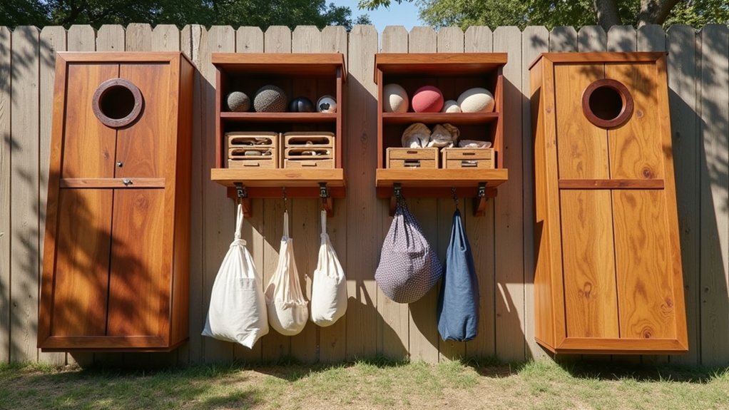 wall mounted racks for cornhole and ladder toss