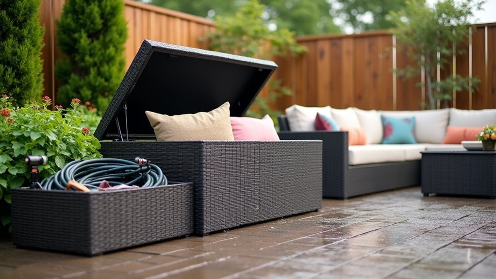 weather resistant cushioned storage boxes