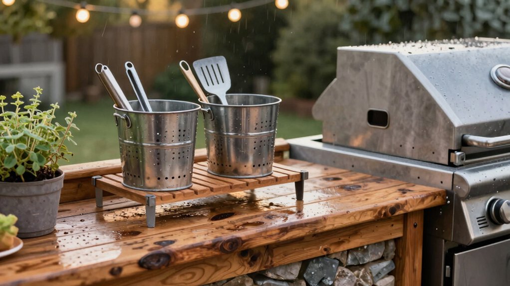 weather resistant grill utensil caddies with accessories